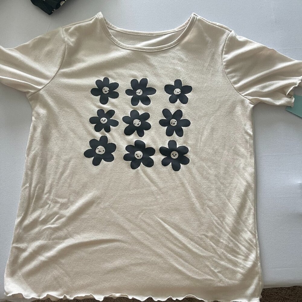 Cat & Jack Black and Cream Floral Pajama Set Size XL - Picture 3 of 5